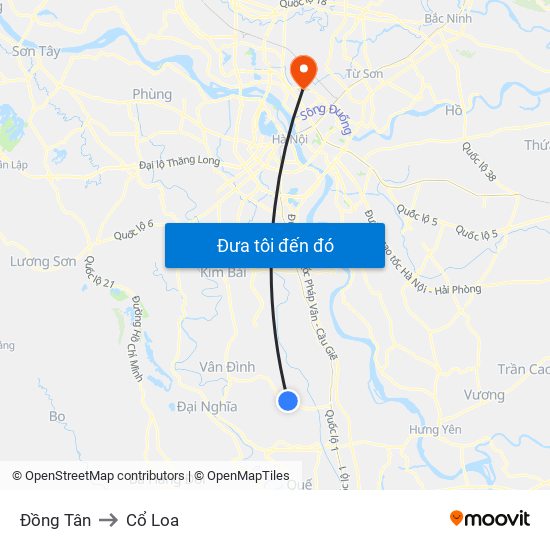 Đồng Tân to Cổ Loa map