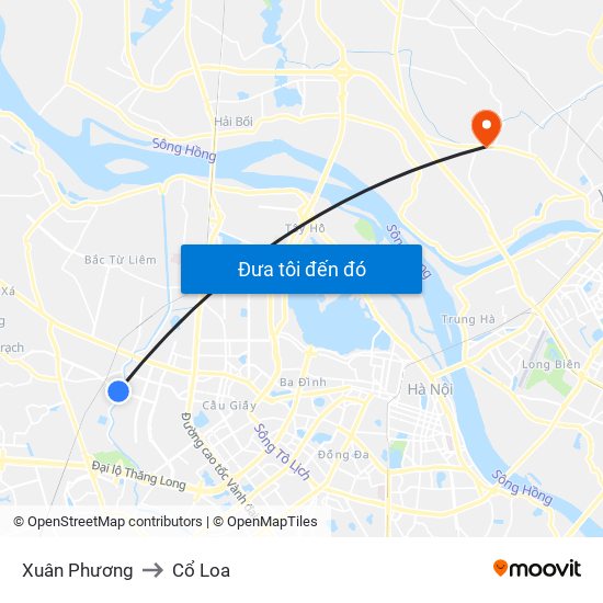 Xuân Phương to Cổ Loa map