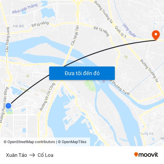 Xuân Tảo to Cổ Loa map