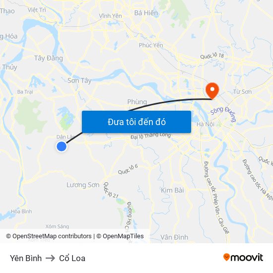 Yên Bình to Cổ Loa map