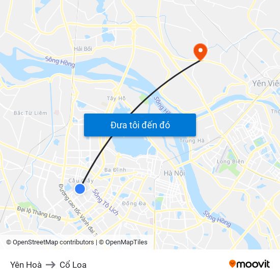 Yên Hoà to Cổ Loa map