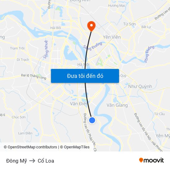 Đông Mỹ to Cổ Loa map