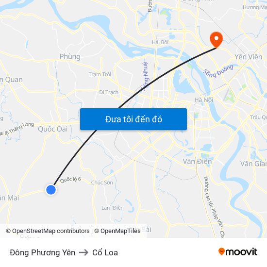 Đông Phương Yên to Cổ Loa map