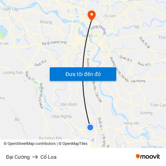 Đại Cường to Cổ Loa map