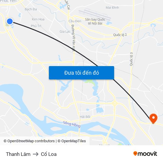 Thanh Lâm to Cổ Loa map