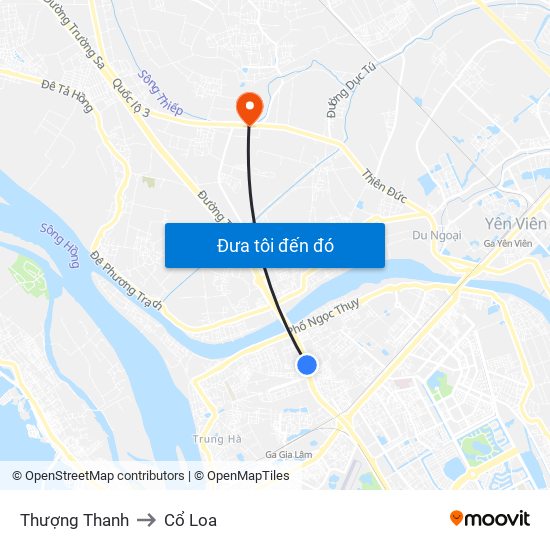 Thượng Thanh to Cổ Loa map