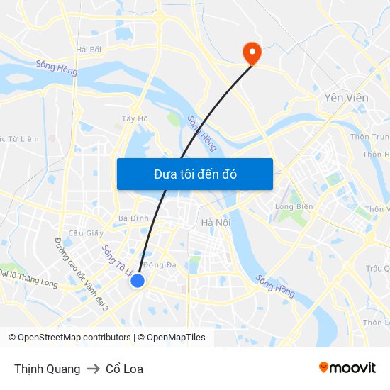 Thịnh Quang to Cổ Loa map