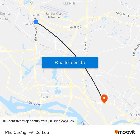 Phú Cường to Cổ Loa map