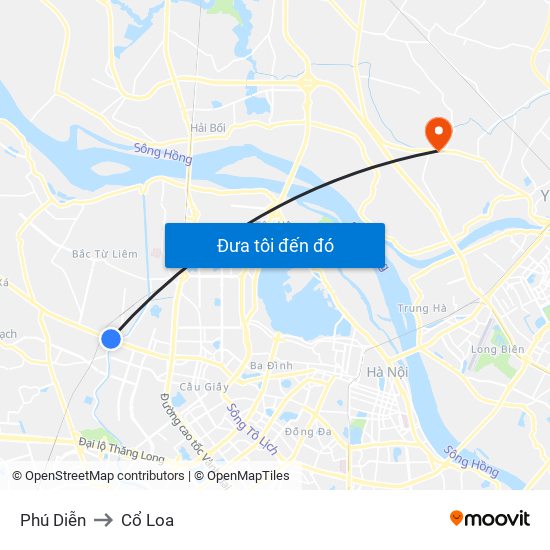 Phú Diễn to Cổ Loa map