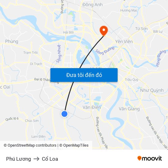 Phú Lương to Cổ Loa map