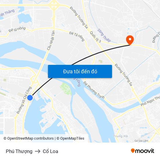 Phú Thượng to Cổ Loa map