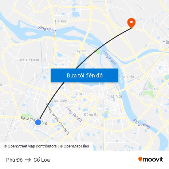 Phú Đô to Cổ Loa map