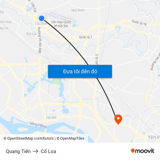 Quang Tiến to Cổ Loa map