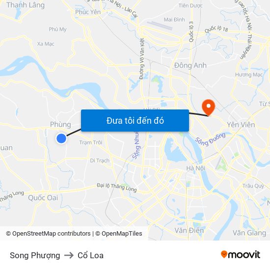 Song Phượng to Cổ Loa map
