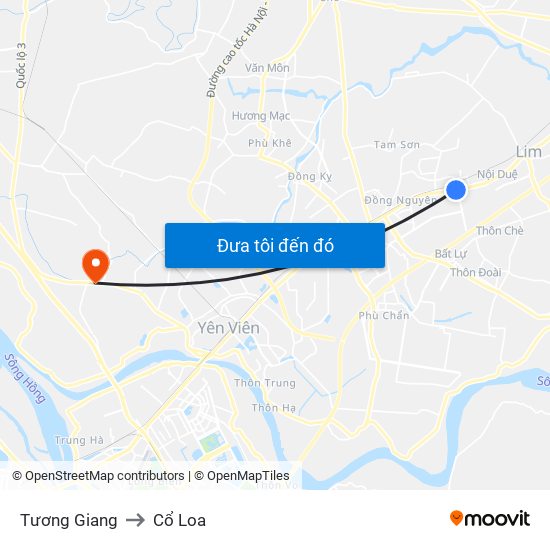 Tương Giang to Cổ Loa map