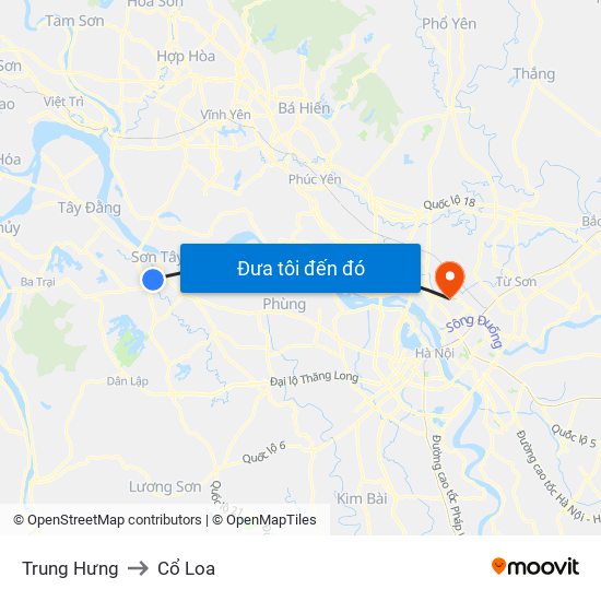 Trung Hưng to Cổ Loa map