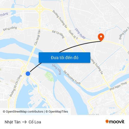 Nhật Tân to Cổ Loa map