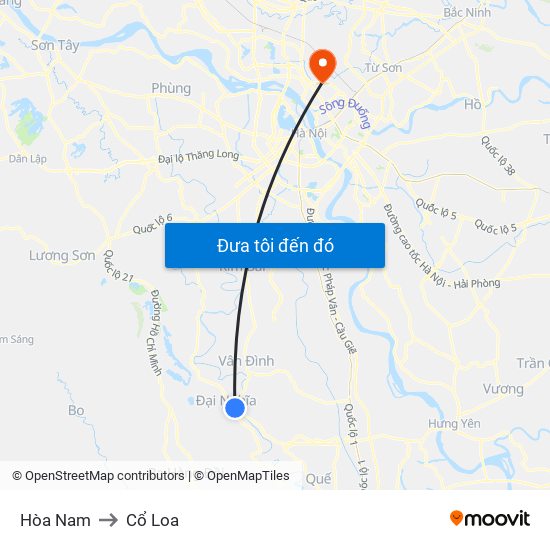 Hòa Nam to Cổ Loa map
