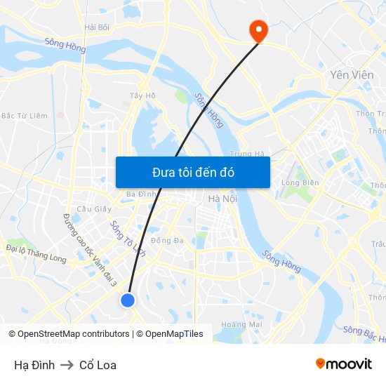 Hạ Đình to Cổ Loa map