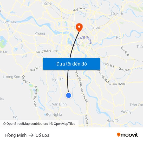 Hồng Minh to Cổ Loa map
