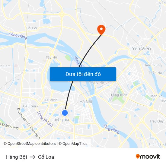 Hàng Bột to Cổ Loa map