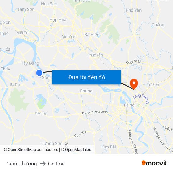 Cam Thượng to Cổ Loa map