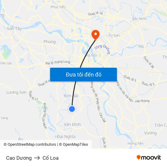 Cao Dương to Cổ Loa map