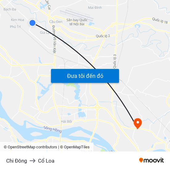 Chi Đông to Cổ Loa map