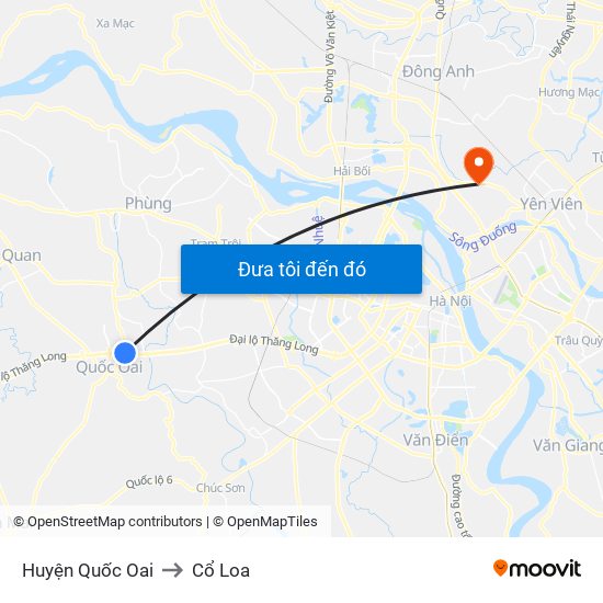 Huyện Quốc Oai to Cổ Loa map