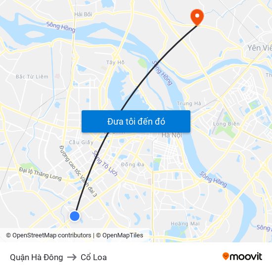 Quận Hà Đông to Cổ Loa map