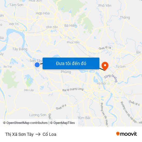 Thị Xã Sơn Tây to Cổ Loa map