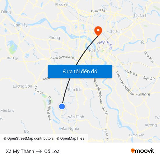 Xã Mỹ Thành to Cổ Loa map