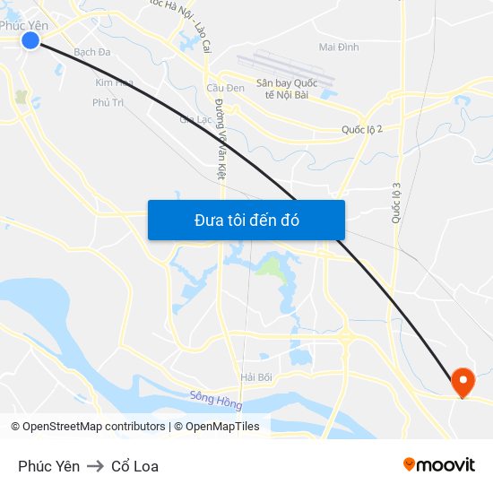 Phúc Yên to Cổ Loa map