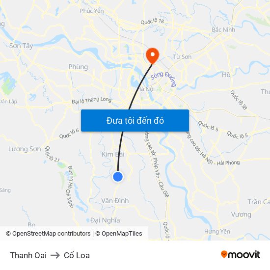 Thanh Oai to Cổ Loa map