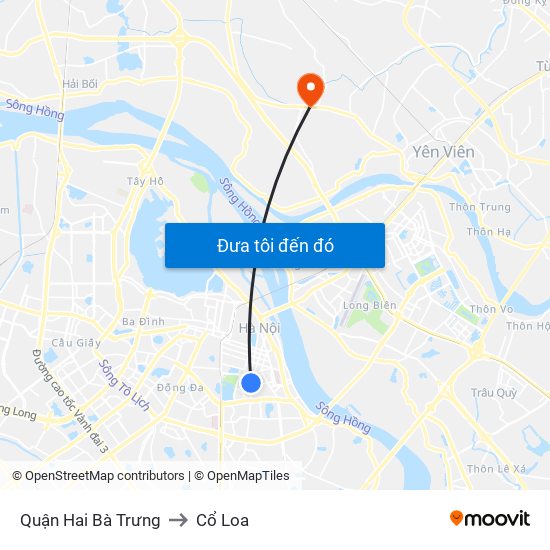 Quận Hai Bà Trưng to Cổ Loa map