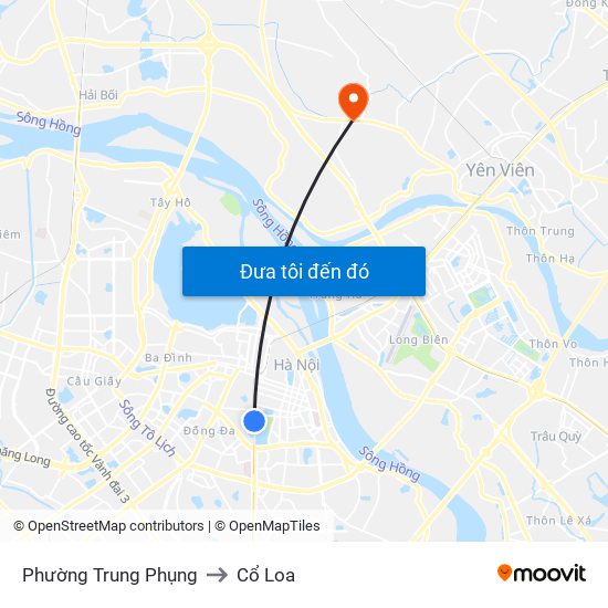 Phường Trung Phụng to Cổ Loa map