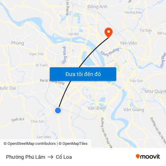 Phường Phú Lãm to Cổ Loa map