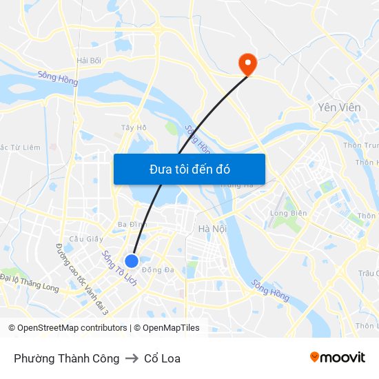 Phường Thành Công to Cổ Loa map