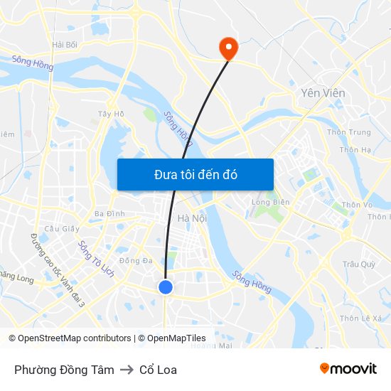 Phường Đồng Tâm to Cổ Loa map