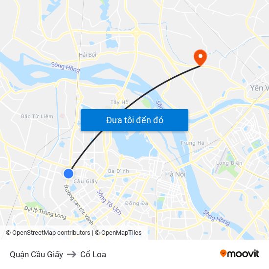 Quận Cầu Giấy to Cổ Loa map