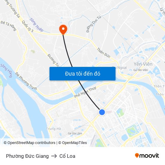 Phường Đức Giang to Cổ Loa map