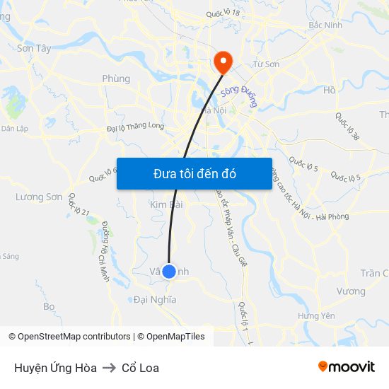 Huyện Ứng Hòa to Cổ Loa map