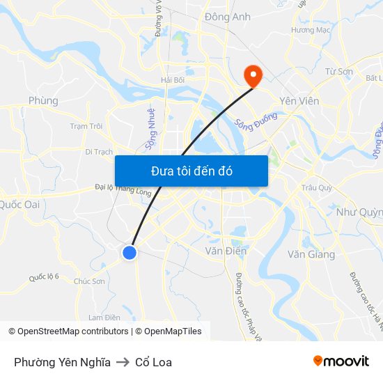 Phường Yên Nghĩa to Cổ Loa map