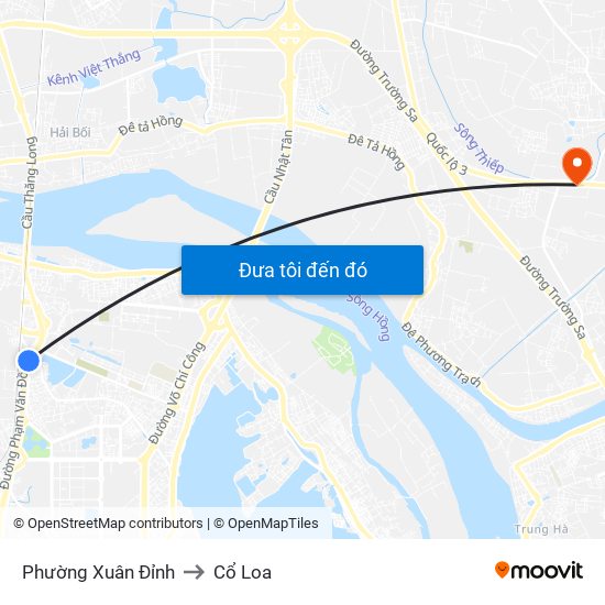 Phường Xuân Đỉnh to Cổ Loa map