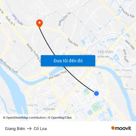 Giang Biên to Cổ Loa map