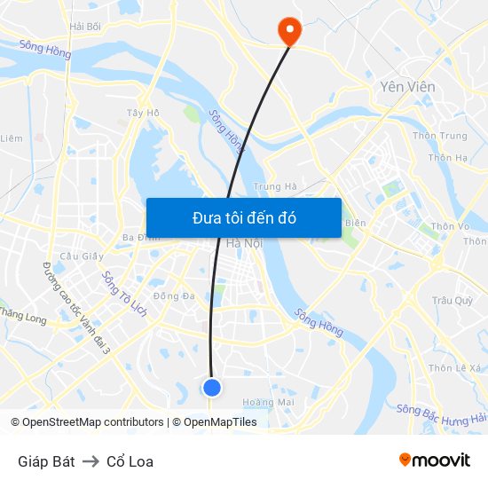 Giáp Bát to Cổ Loa map