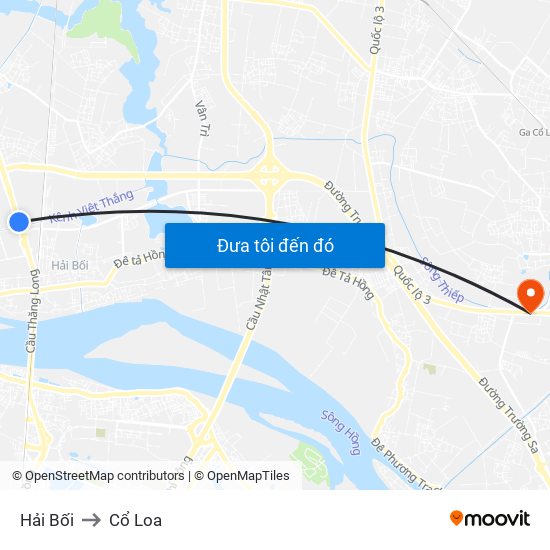Hải Bối to Cổ Loa map