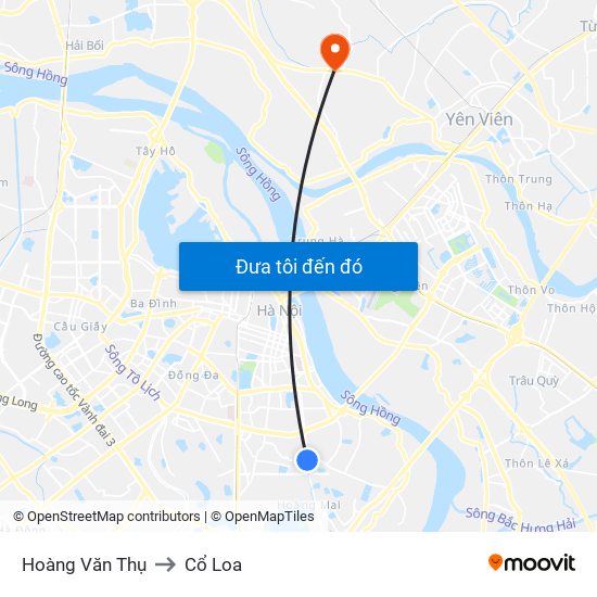 Hoàng Văn Thụ to Cổ Loa map