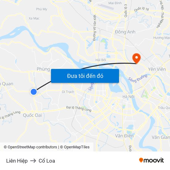 Liên Hiệp to Cổ Loa map