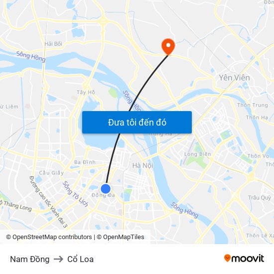 Nam Đồng to Cổ Loa map